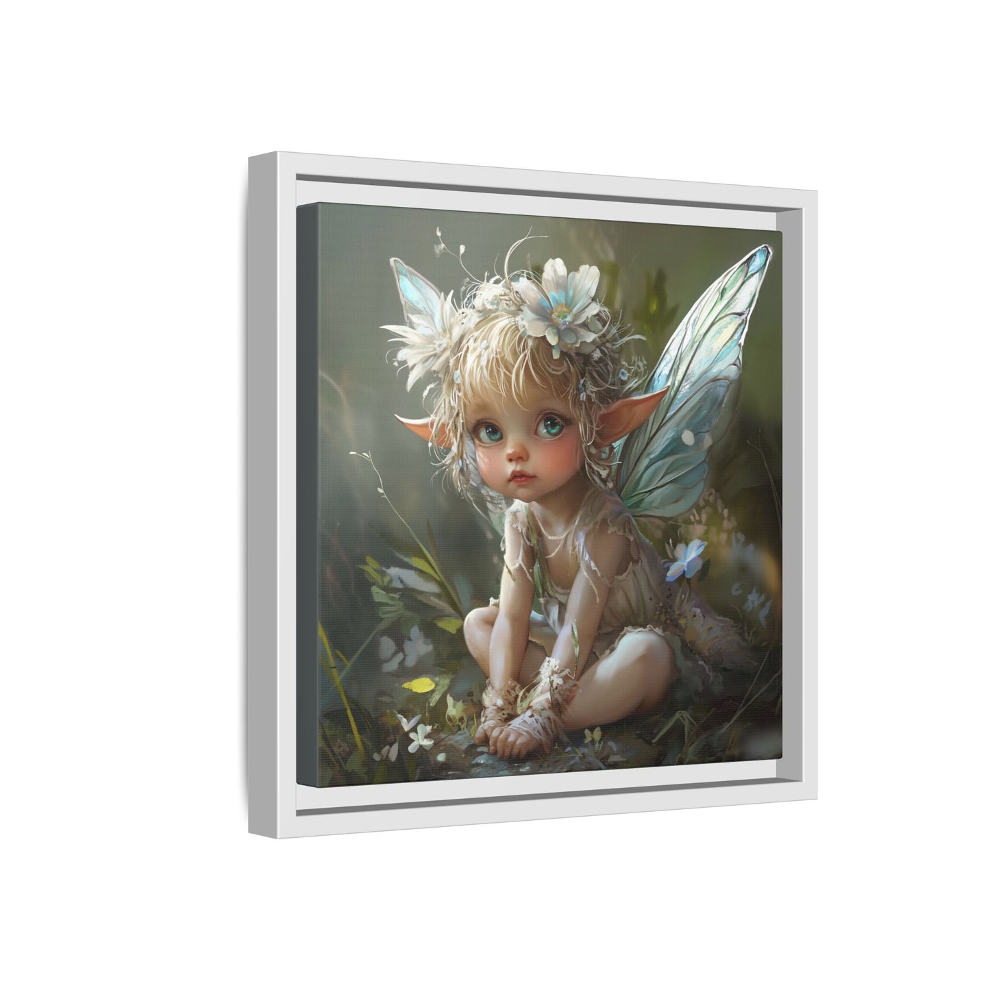 Baby Fairy Art Print, Framed Canvas, Whimsical Home Decor, Fairy Tale Gift, Magical Nursery Wall Art