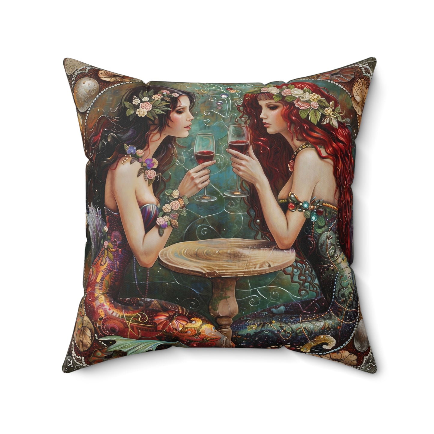 Mermaids in Paris Pillow Faux Suede Square Pillow