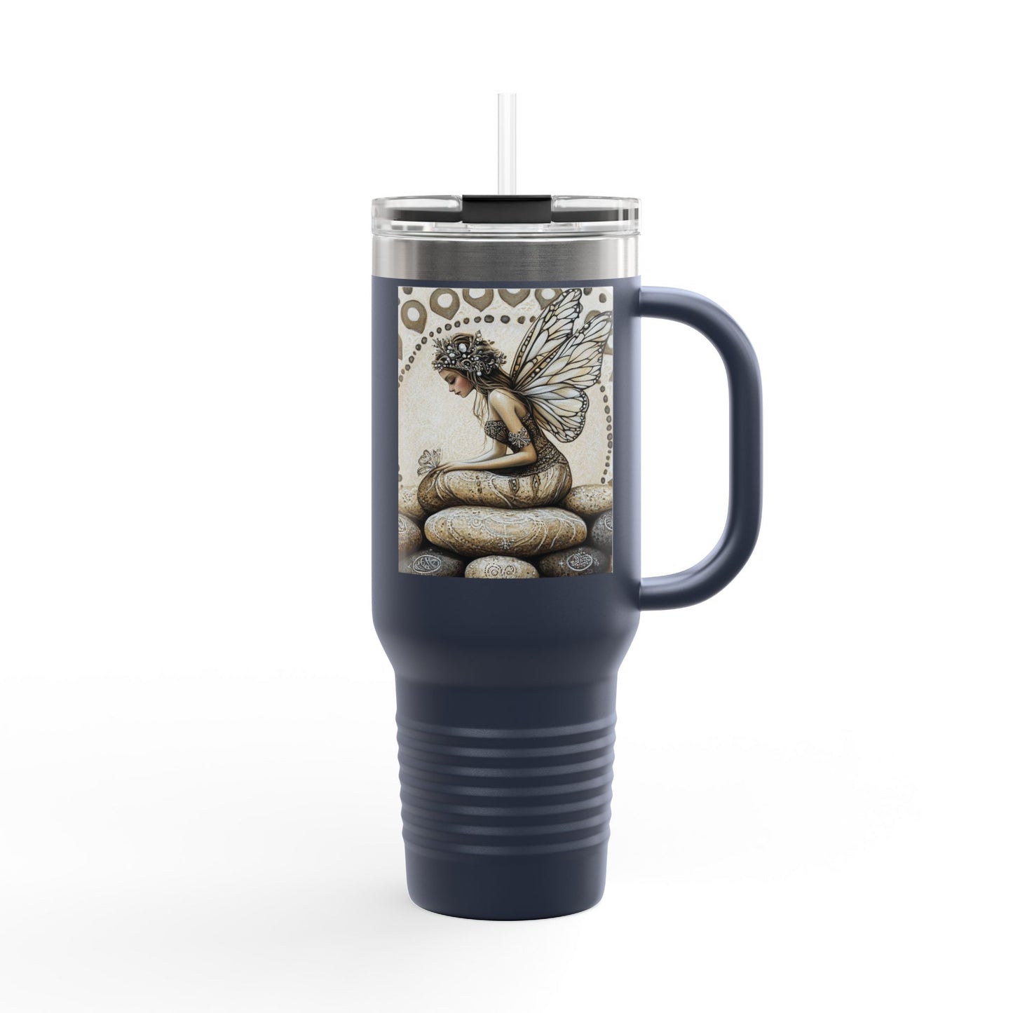 Good Fortune Stone Fairy Travel Mug, 40oz | Insulated Coffee Cup | Gifts for Nature Lovers | Boho Decor | Relaxation Gift