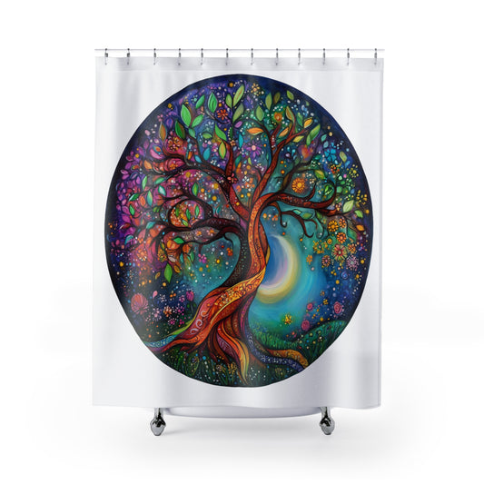 Dancing Bohemian Tree of Life Shower Curtain | Colorful Nature Decor, Boho Bathroom Art, Gift for Nature Lovers, Eco-Friendly Home Decor