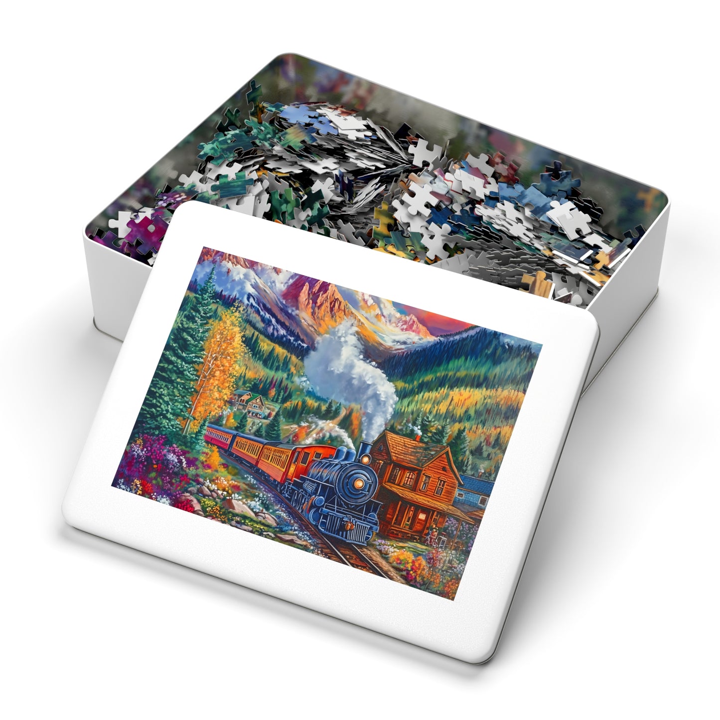 Scenic Mountain Steam Train Jigsaw Puzzle with Tin | 500pc Colorado Landscape Puzzle