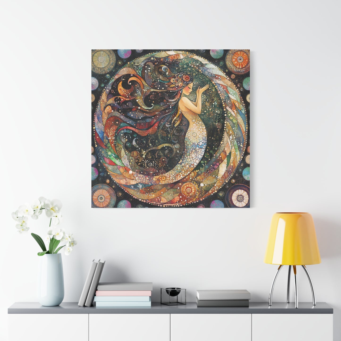 Autumnl Mermaid Canvas Art, Stretched Wall Decor, Bohemian Home Accent, Unique Gift for Sea Lovers, Nautical Art Piece, Coastal Room Decor