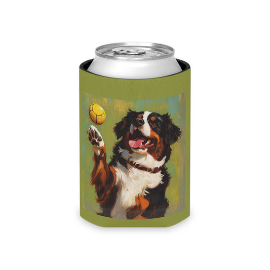Bernese Mountain Dog Playing Pickleball Can Cooler | Dog Drink Koozie