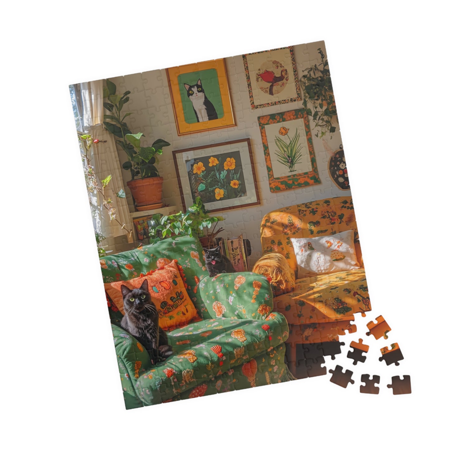 Cozy Living Room Black Cat Print Puzzle