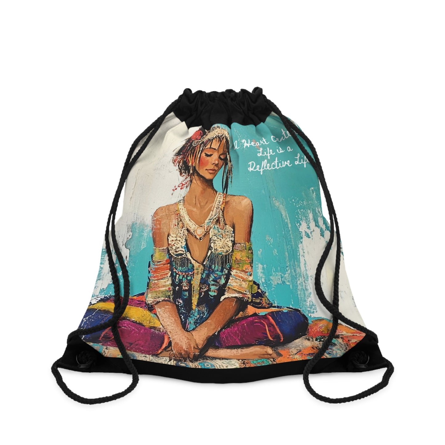 Bohemian Meditating Woman Drawstring Bag Yoga Art, Reflective Life