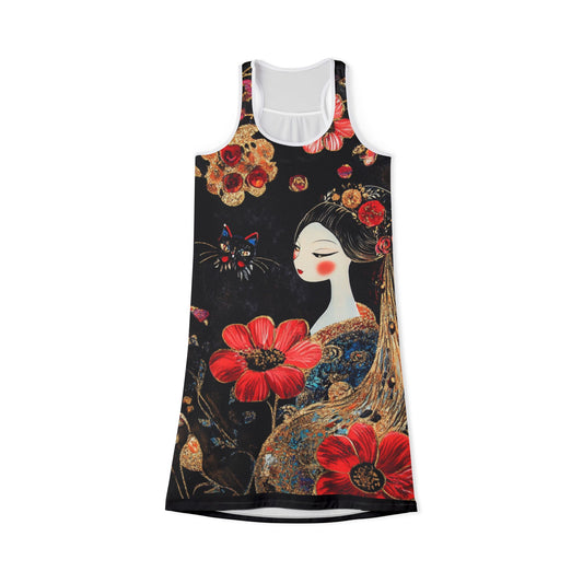 Women's Floral Racerback Dress, Bohemian Summer Dress, Casual Day Dress, Beach Cover-Up, Spring Party Dress, Gift Idea