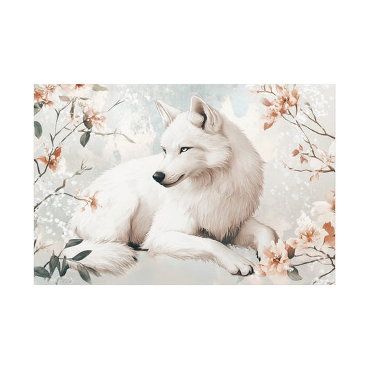 Artistic Wolf Canvas Print, Nature Wall Art, Floral Decor, Home Decor, Wildlife Artwork, Gift for Animal Lovers