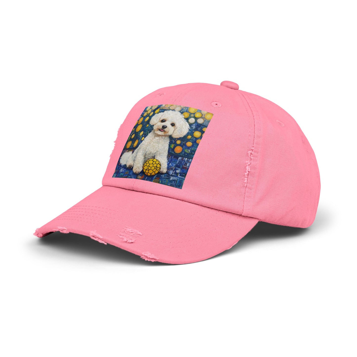 Bichon Frise Pickleball Unisex Distressed Cap with Adorable Dog Art | Pet Lover Gift, Casual Fashion, , Dog Mom Hat, Unique Dog Gift