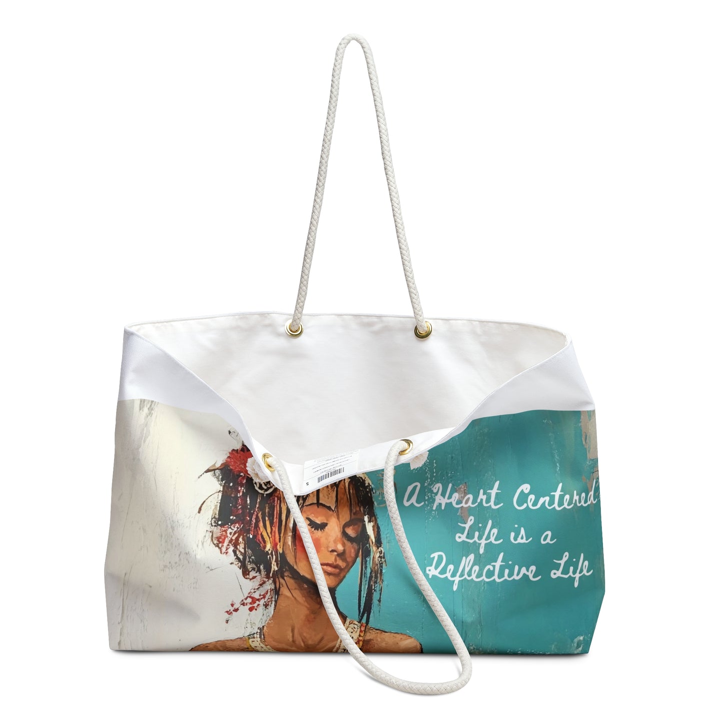 Heart Centered Woman Illustration Weekender Bag  Boho Art Travel Tote