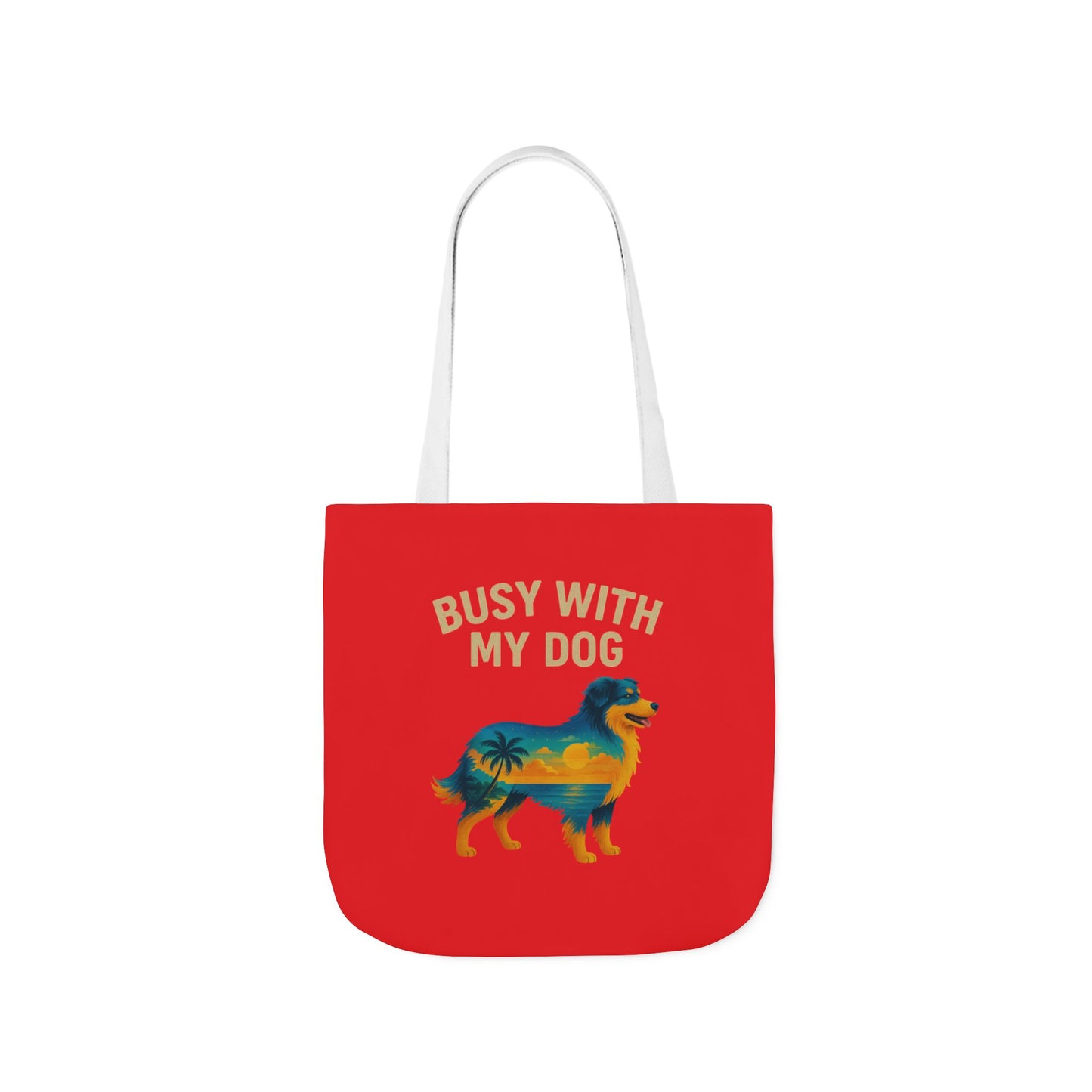 Busy With My Dog Canvas Tote Bag | Colorful Tropical Dog Illustration
