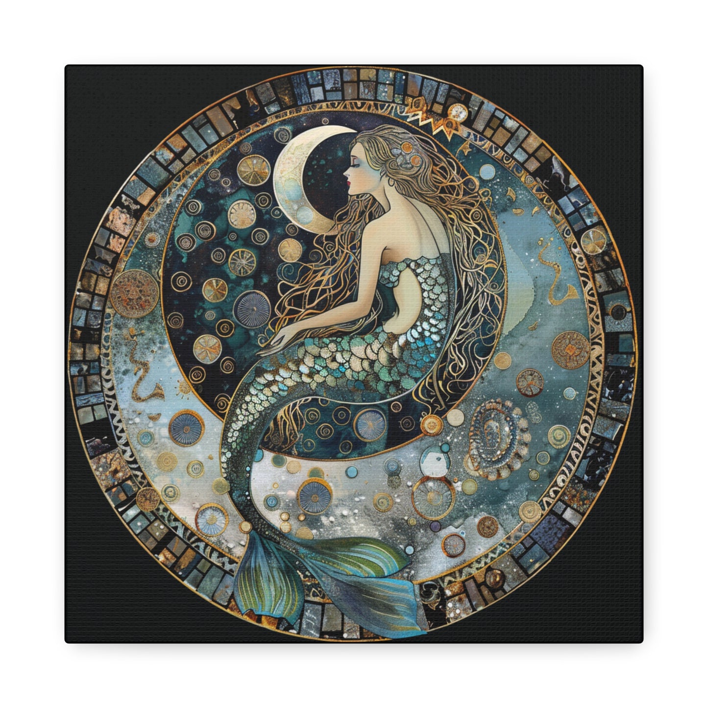 Mermaid Moon Canvas Art Print, Ocean Decor, Fantasy Artwork, Nautical Home Wall Art, Ethereal Gift for Sea Lovers