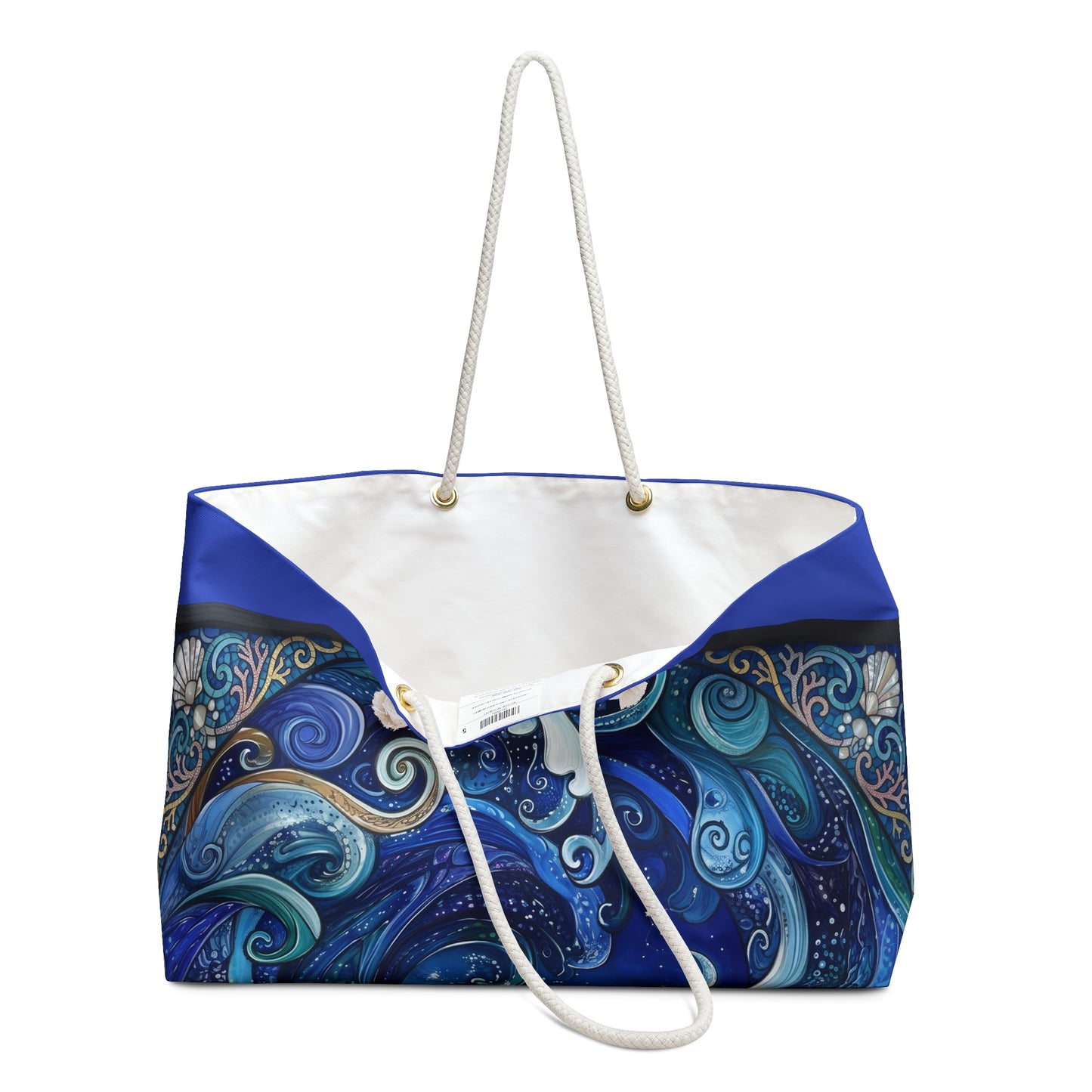 Ocean Waves Swirl Weekender Bag Blue Nautical Beach Tote