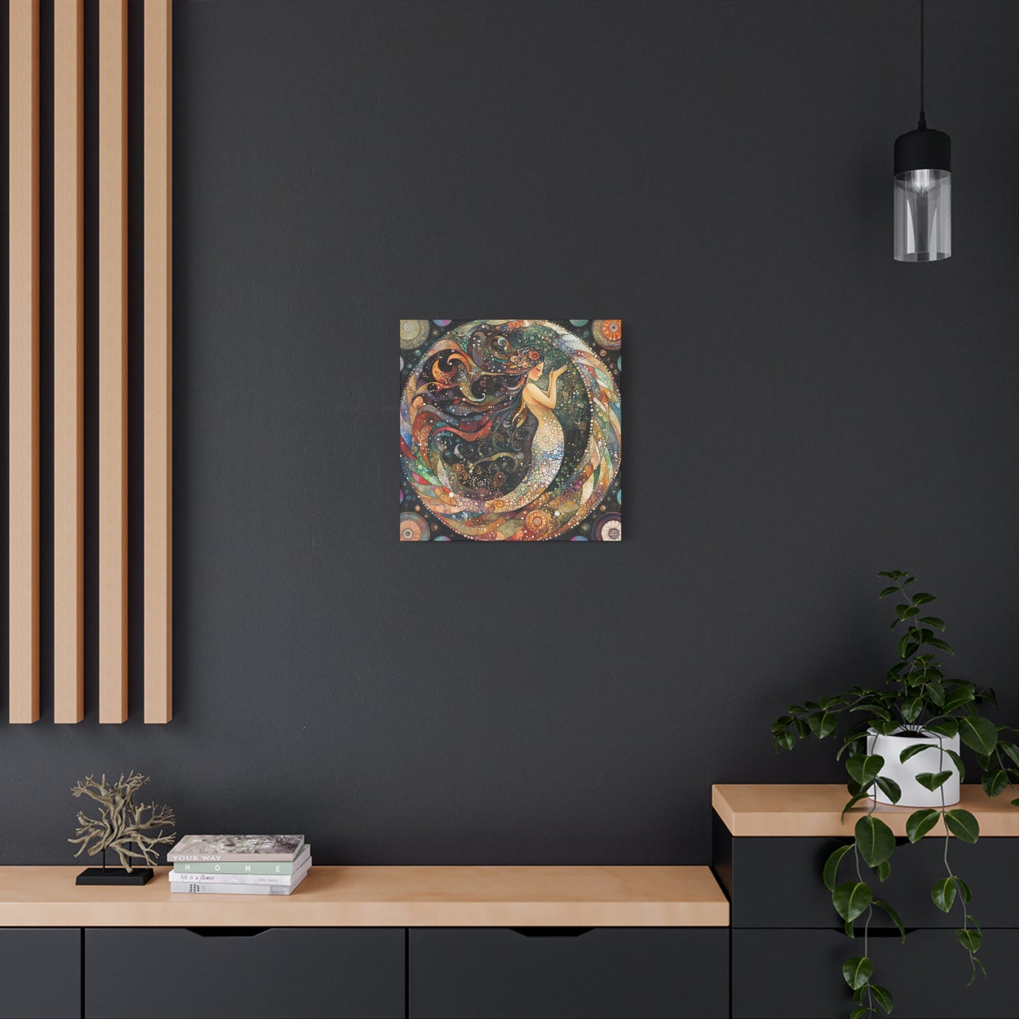 Autumnl Mermaid Canvas Art, Stretched Wall Decor, Bohemian Home Accent, Unique Gift for Sea Lovers, Nautical Art Piece, Coastal Room Decor