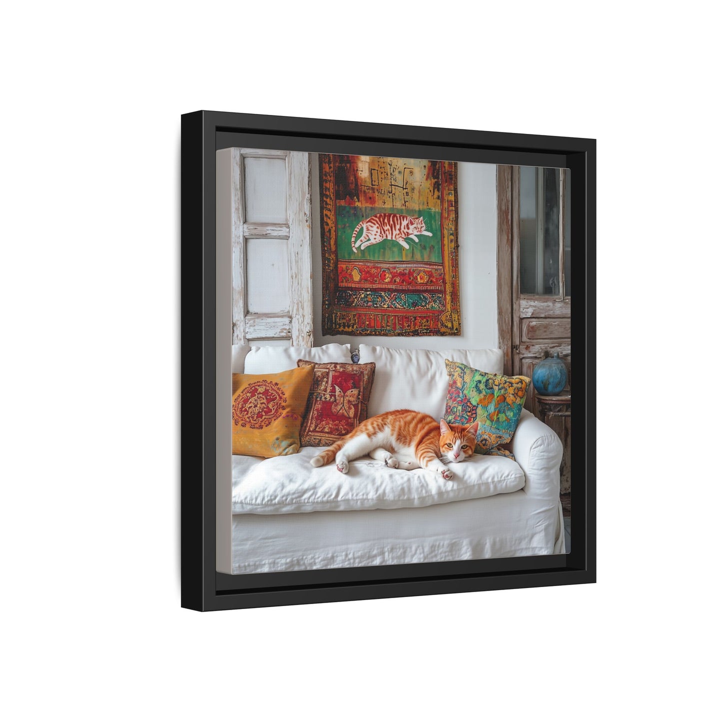 Orange Tabby "House Cat" Sleeping Ginger Cat Sofa Photo Framed Canvas