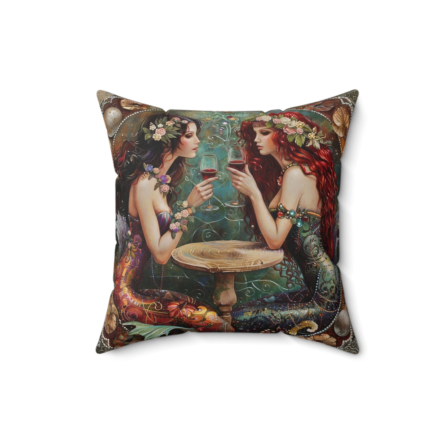 Mermaids in Paris Pillow Faux Suede Square Pillow