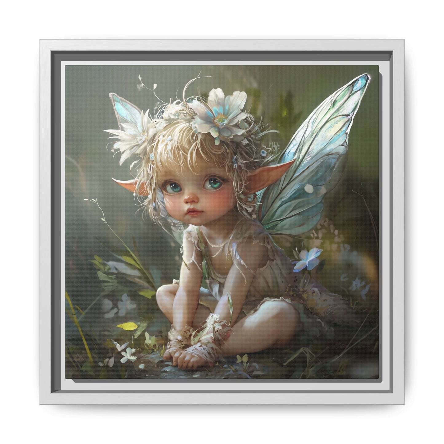 Baby Fairy Art Print, Framed Canvas, Whimsical Home Decor, Fairy Tale Gift, Magical Nursery Wall Art