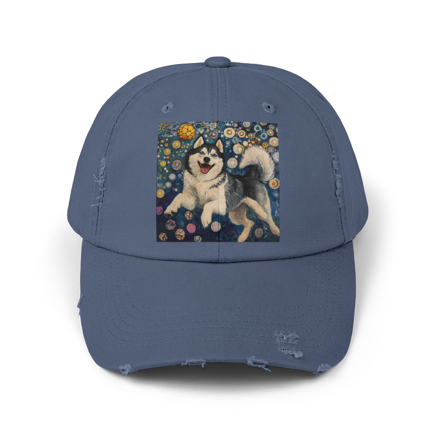 Husky Dog Cap, Distressed Adjustable Hat, Pet Lover Gift, Cute Casual Fashion, Unique Animal Apparel