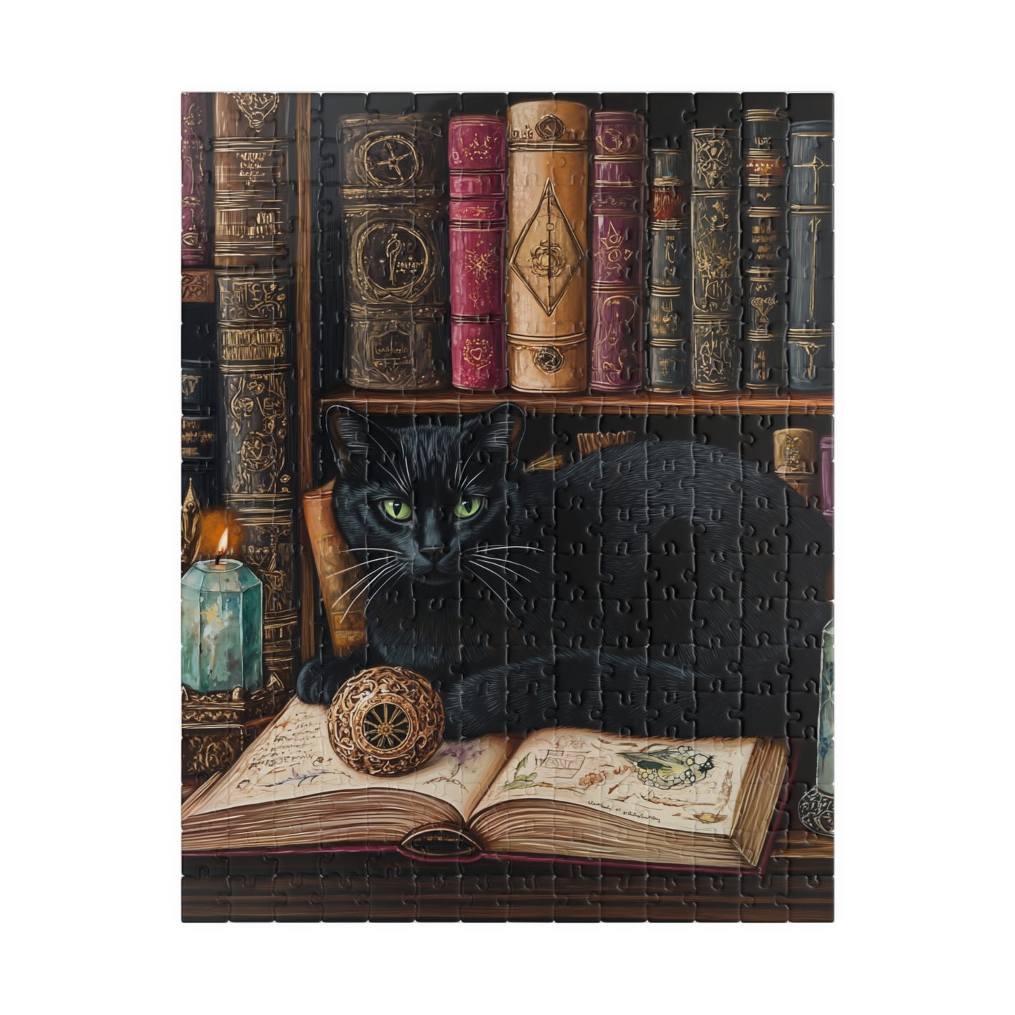 Black Cat on Books Puzzle | Library Cat Jigsaw Puzzle
