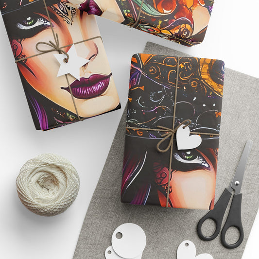 Witchy Halloween Wrapping Paper, Unique Gift Wrap for Occasions, Spooky Decor, Artistic Paper for Gifts, Seasonal Celebration Wrap