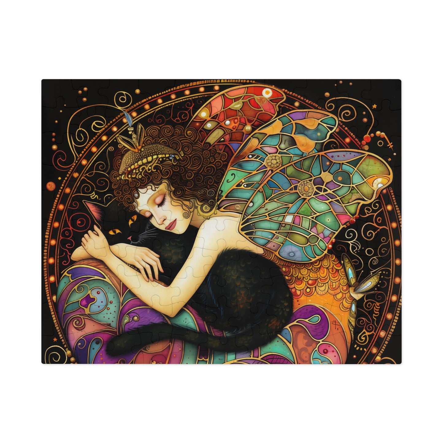 Sleeping Fairy with Black Cat Jigsaw Puzzle