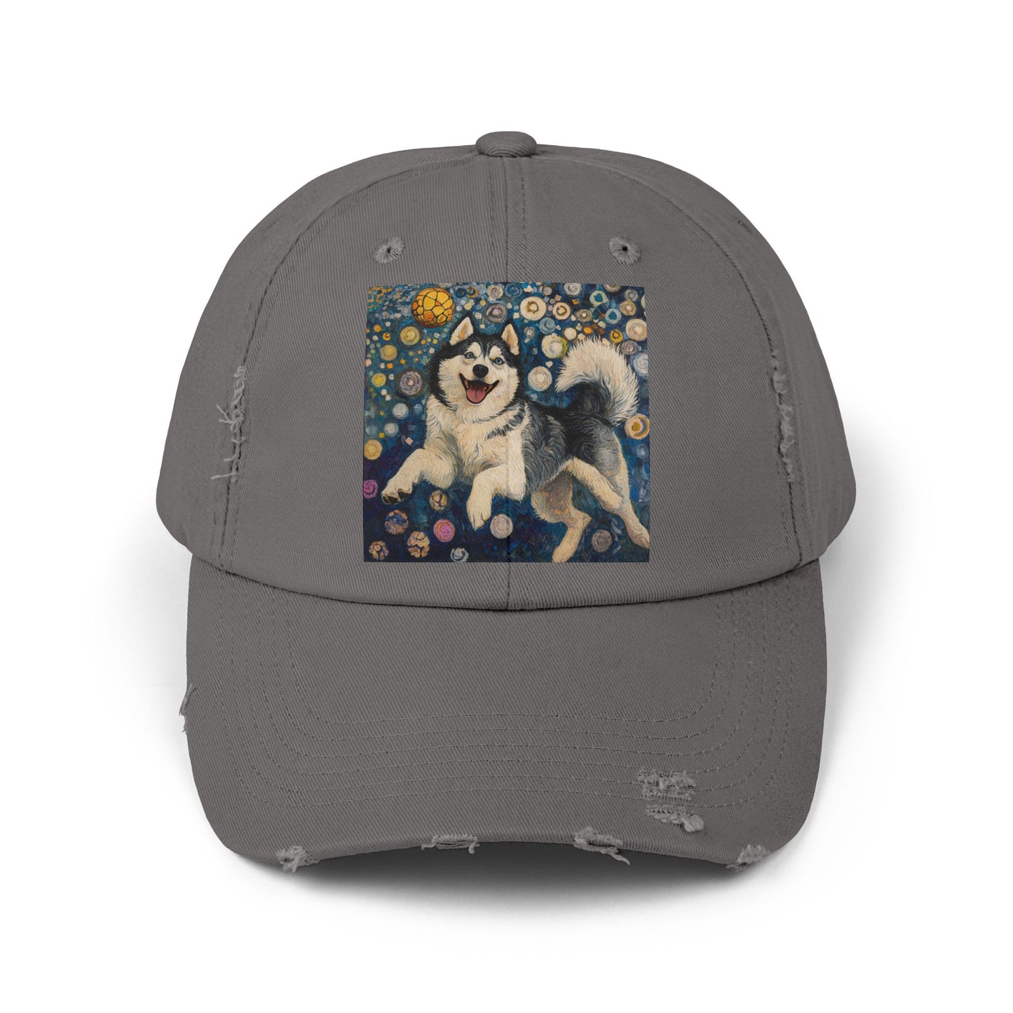 Husky Dog Cap, Distressed Adjustable Hat, Pet Lover Gift, Cute Casual Fashion, Unique Animal Apparel