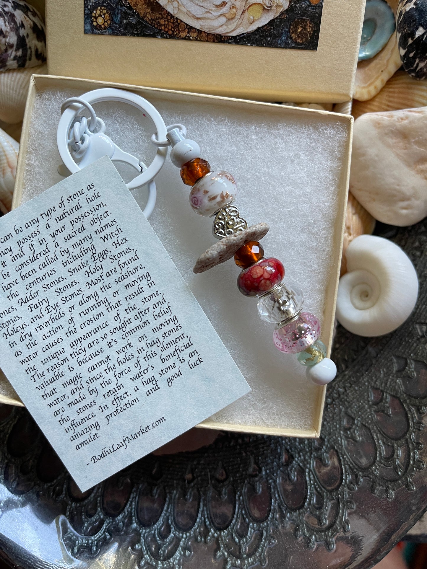 Czech Glass Bead and Stone Keychain with Mermaid Gift Box