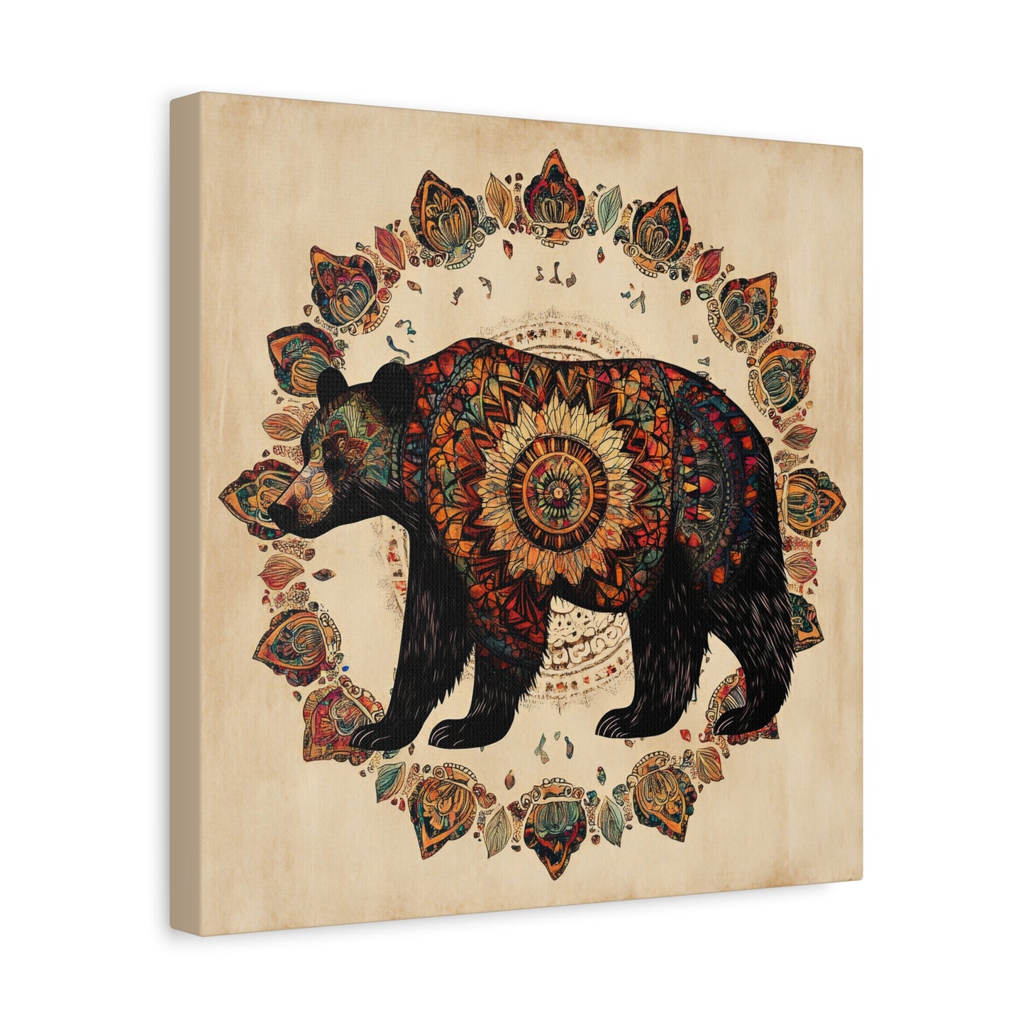Bohemian Mandala Bear Matte Canvas Wall Art | Stretched Canvas