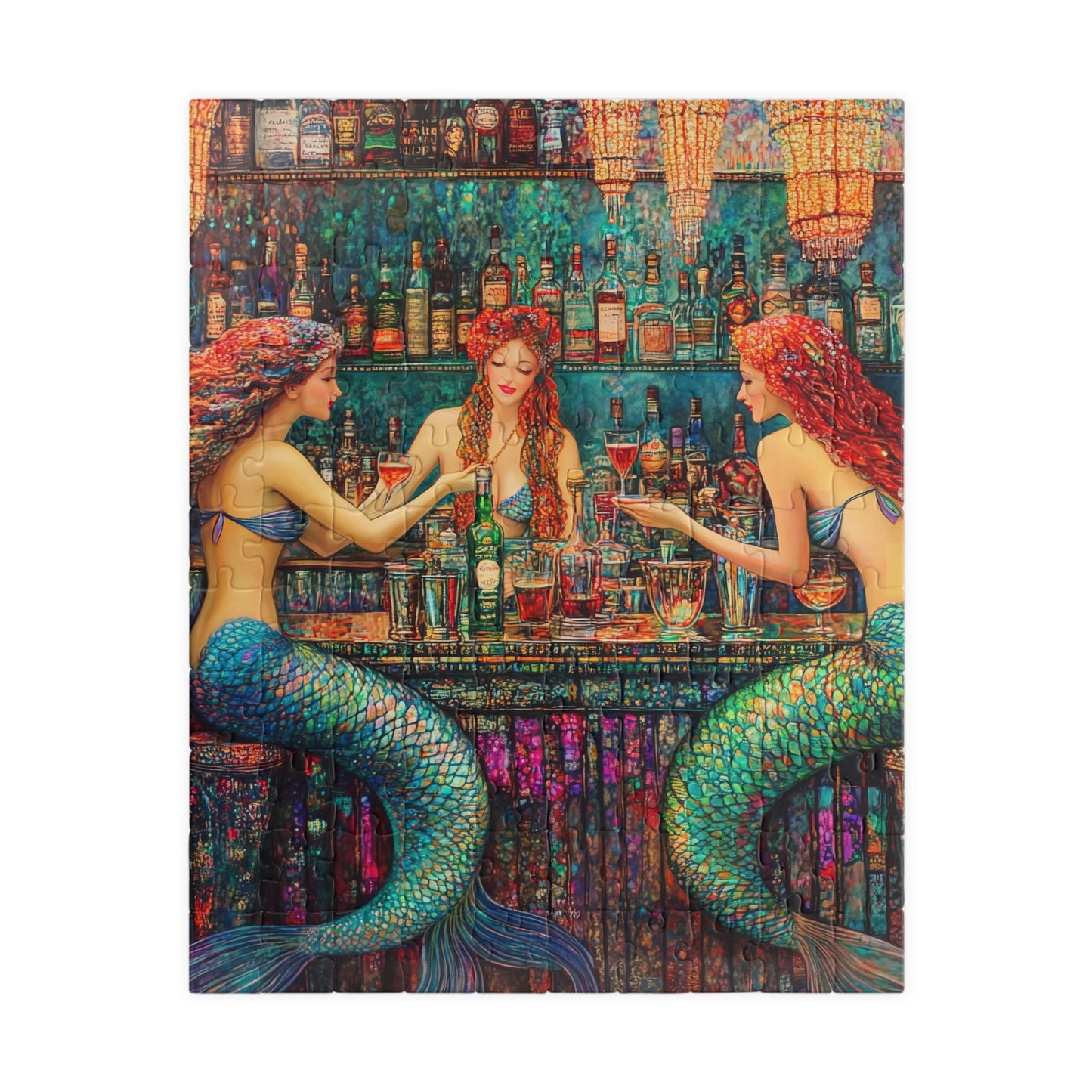 Mermaid Bar Scene Puzzle | 520 or 1014 Piece Jigsaw, Colorful Mermaid Artwork