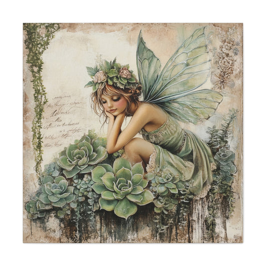 Green Fairy Art Canvas, Magical Home Decor, Enchanted Wall Art, Gift for Nature Lovers, Whimsical Room Decoration