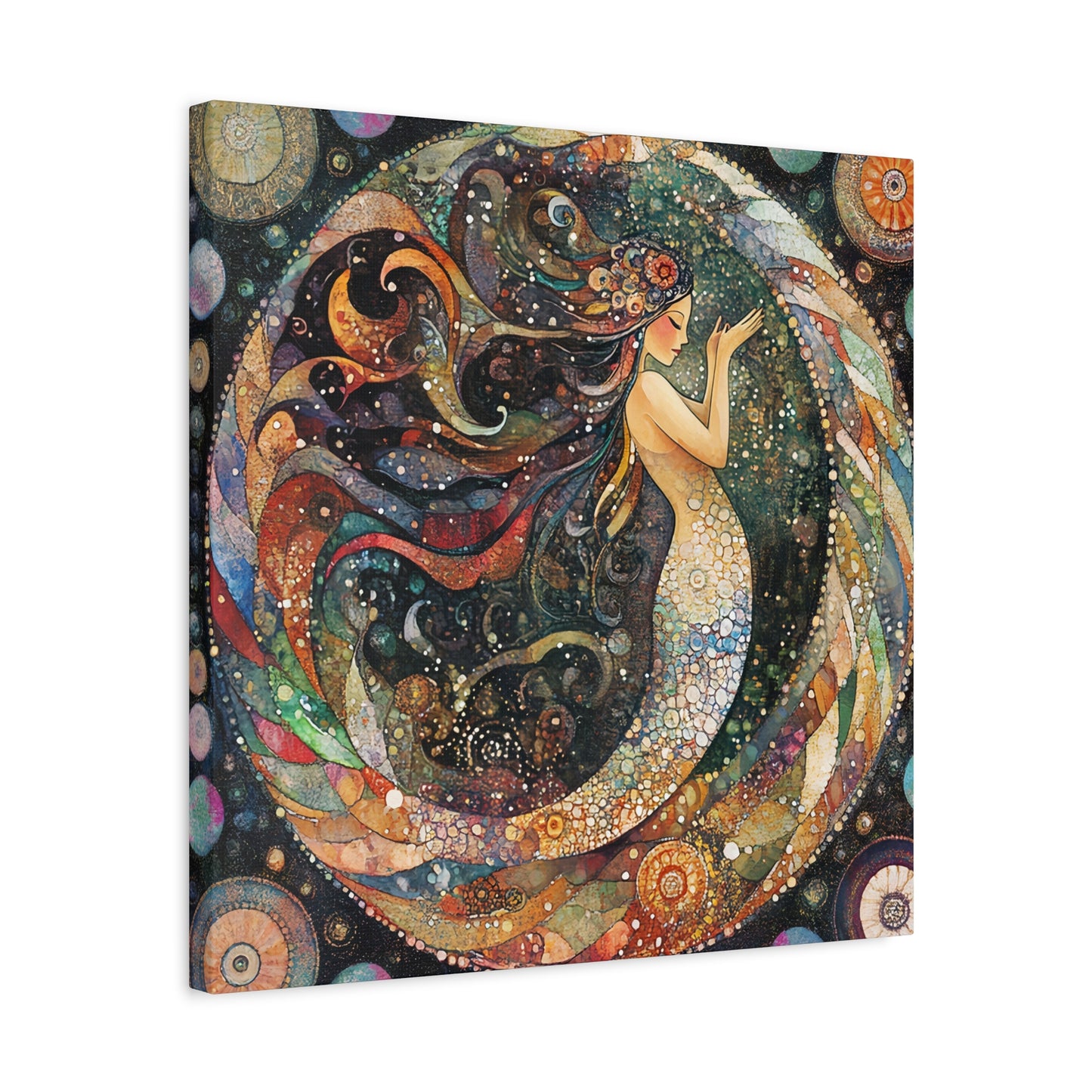 Autumnl Mermaid Canvas Art, Stretched Wall Decor, Bohemian Home Accent, Unique Gift for Sea Lovers, Nautical Art Piece, Coastal Room Decor