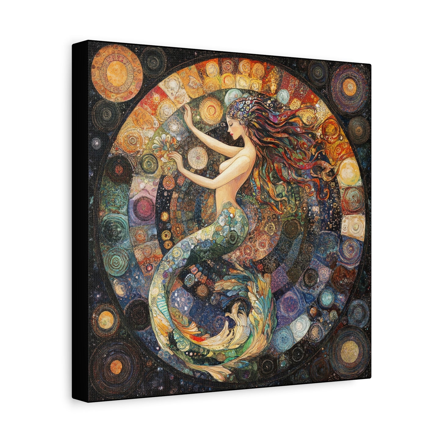 Autumn Mermaid Canvas Art Print, Ocean Wall Decor, Boho Home Decor, Nautical Gift, Vibrant Artwork, Mermaid Lover Gift