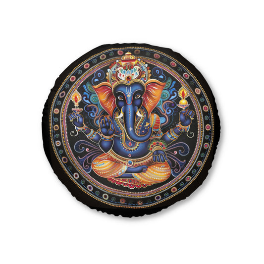 Vibrant Ganesh Tufted Floor Pillow, Decorative Cushion, Bohemian Home Decor, Meditation Accessory, Yoga Pillow, Cozy Seating