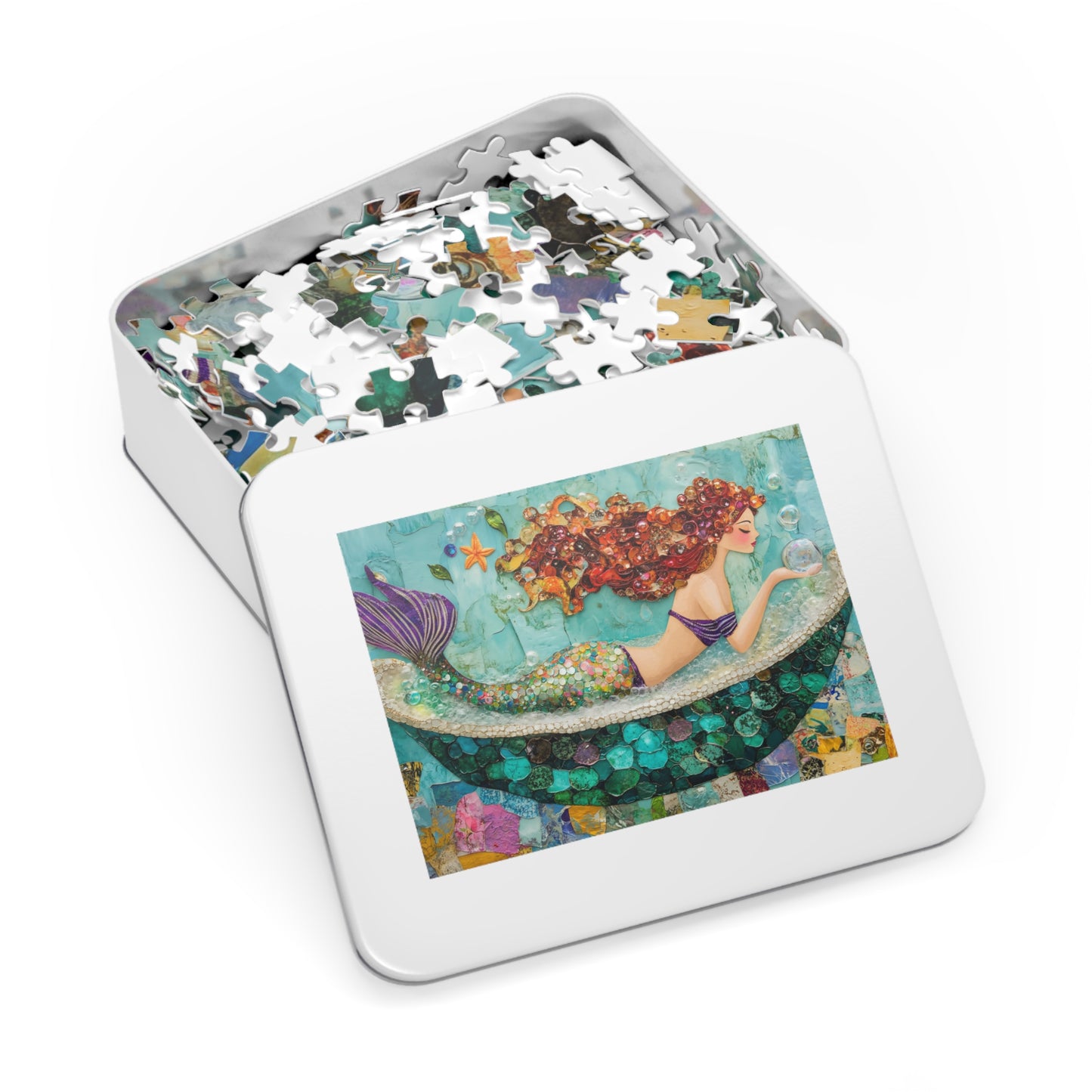 Bubbles Mermaid Art Jigsaw Puzzle with Tin