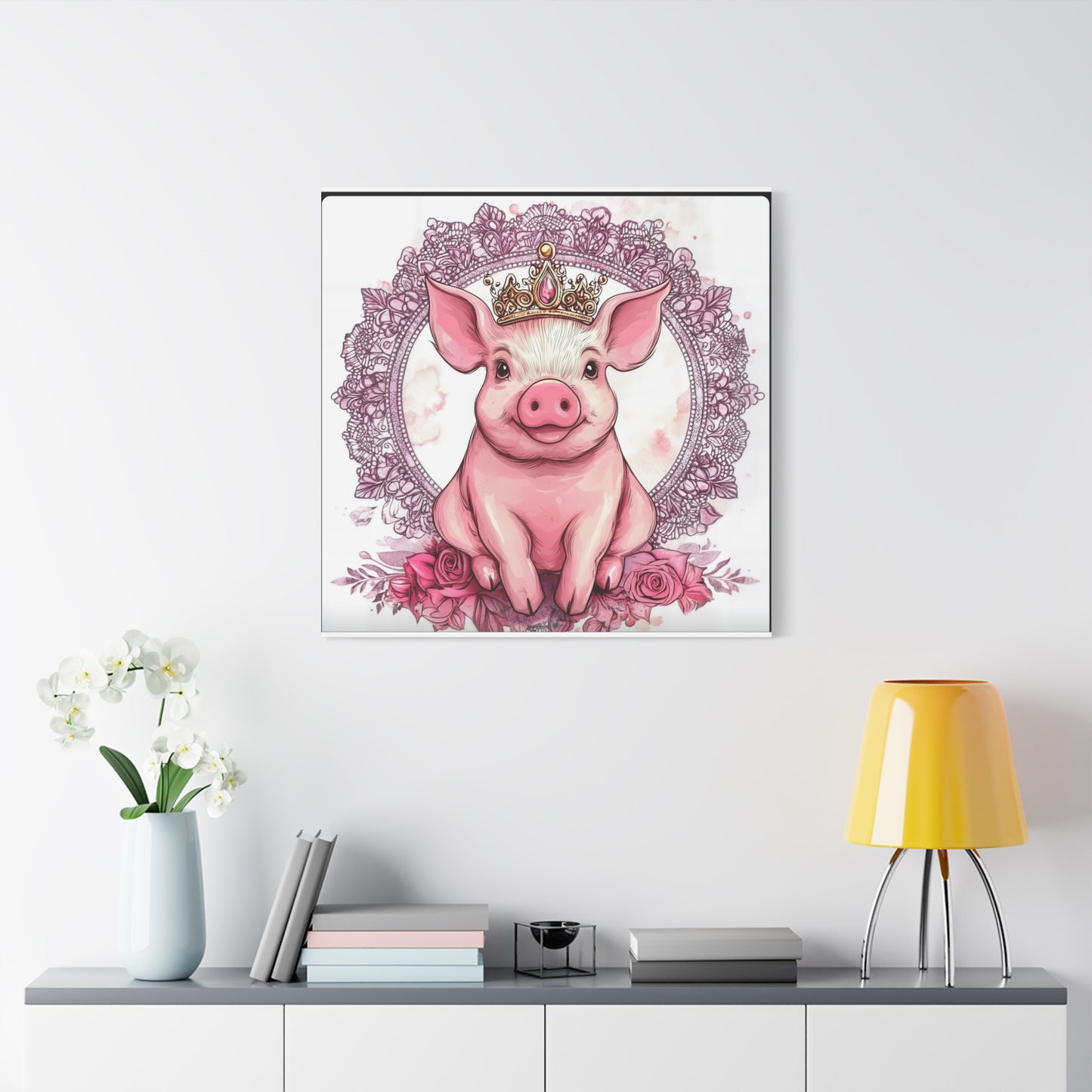 Crown Pig Canvas Art, Cute Animal Decor, Nursery Wall Art, Gift for Animal Lovers, Farmhouse Decor, Kids Room Decoration