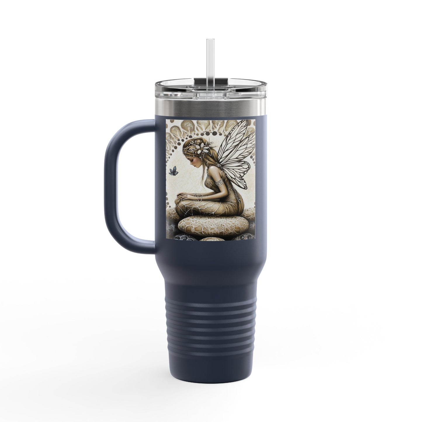 Good Fortune Stone Fairy Travel Mug, 40oz | Insulated Coffee Cup | Gifts for Nature Lovers | Boho Decor | Relaxation Gift