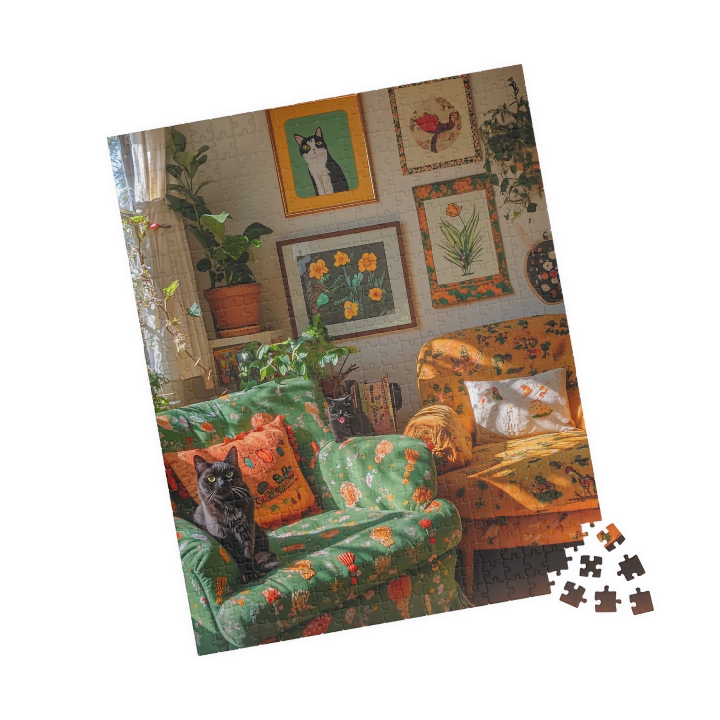 Cozy Living Room Black Cat Print Puzzle