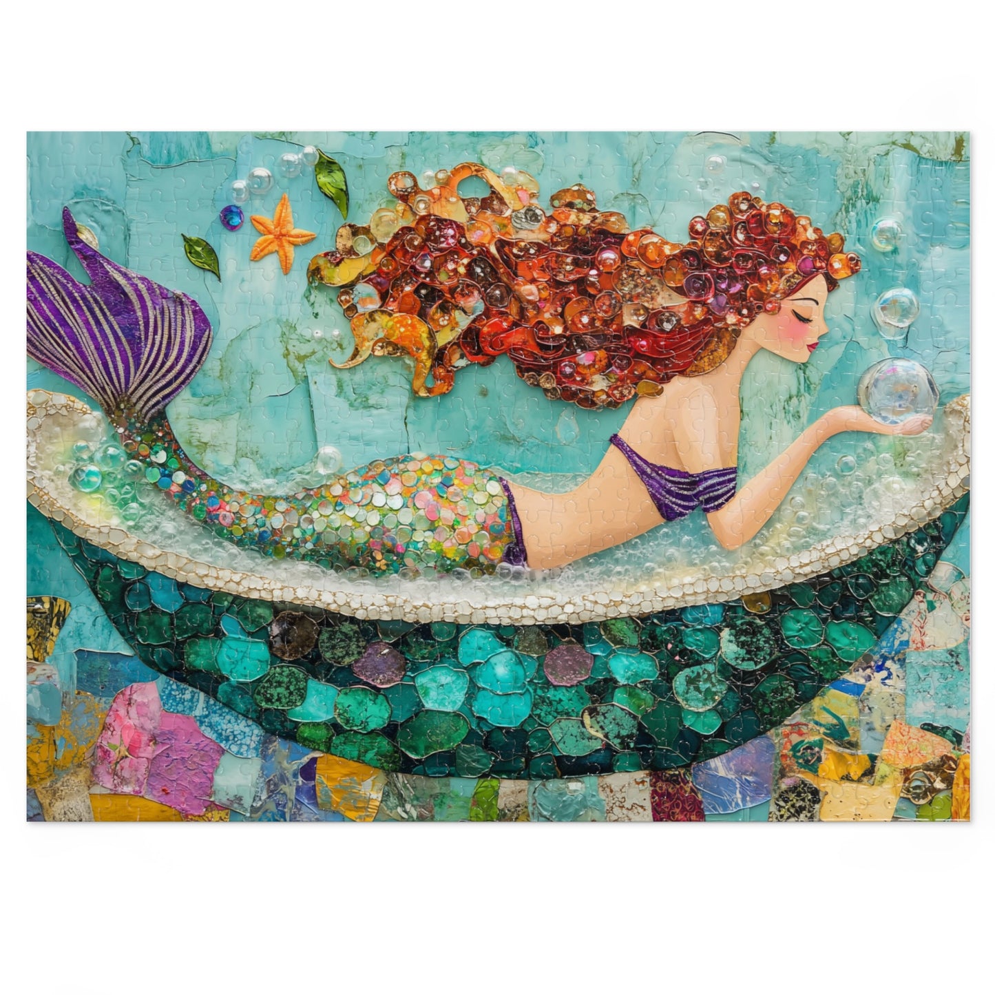 Bubbles Mermaid Art Jigsaw Puzzle with Tin
