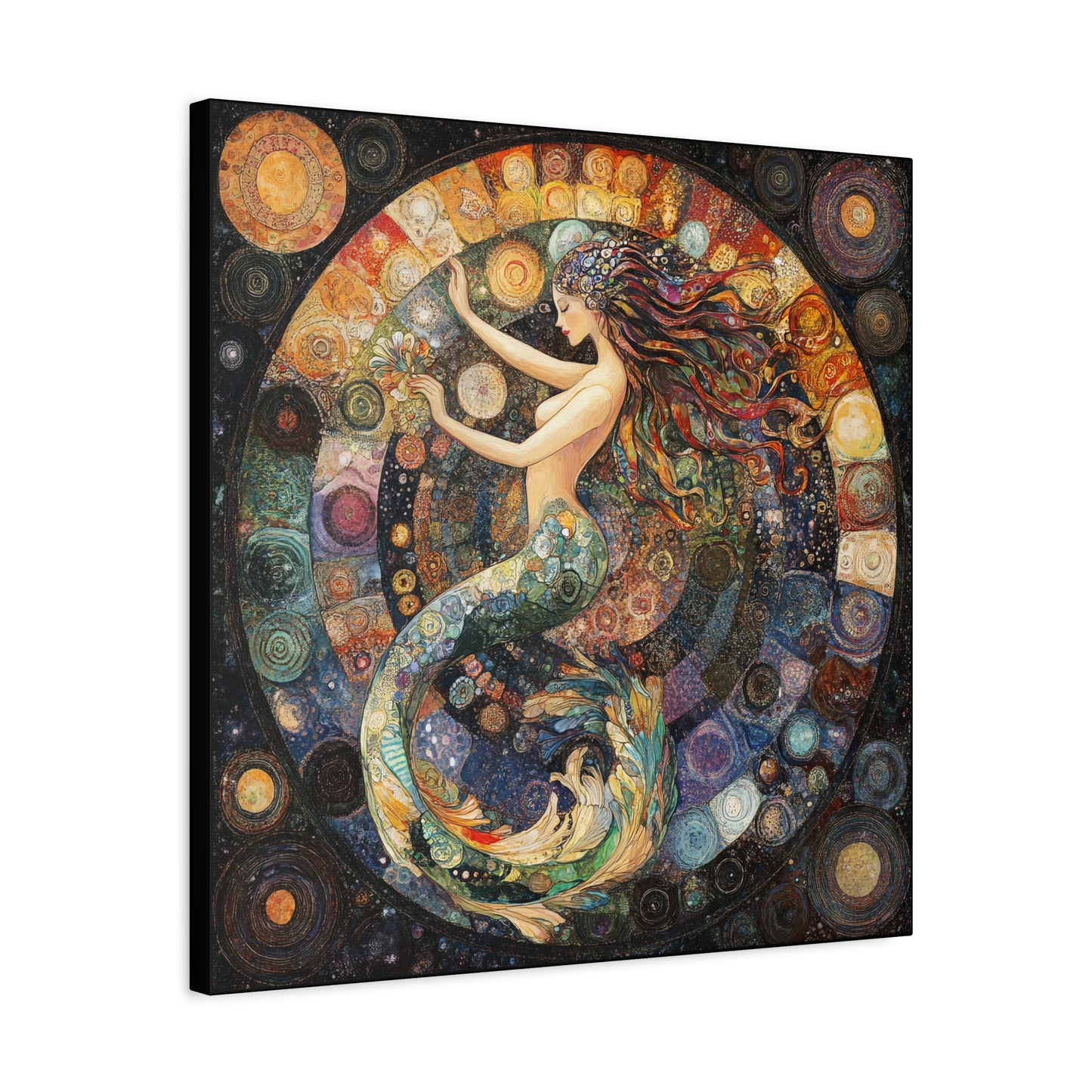 Autumn Mermaid Canvas Art Print, Ocean Wall Decor, Boho Home Decor, Nautical Gift, Vibrant Artwork, Mermaid Lover Gift