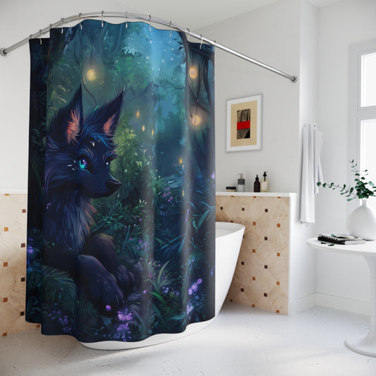 Mystical Forest Shower Curtain, Fantasy Bathroom Decor, Wolf Design, Nature-Inspired Home, Gift for Animal Lovers, Bohemian Decor