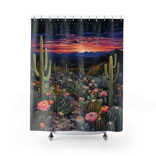 Desert Sunset Shower Curtain, Boho Bathroom Decor, Cactus Pattern, Home & Garden, Unique Gift Idea