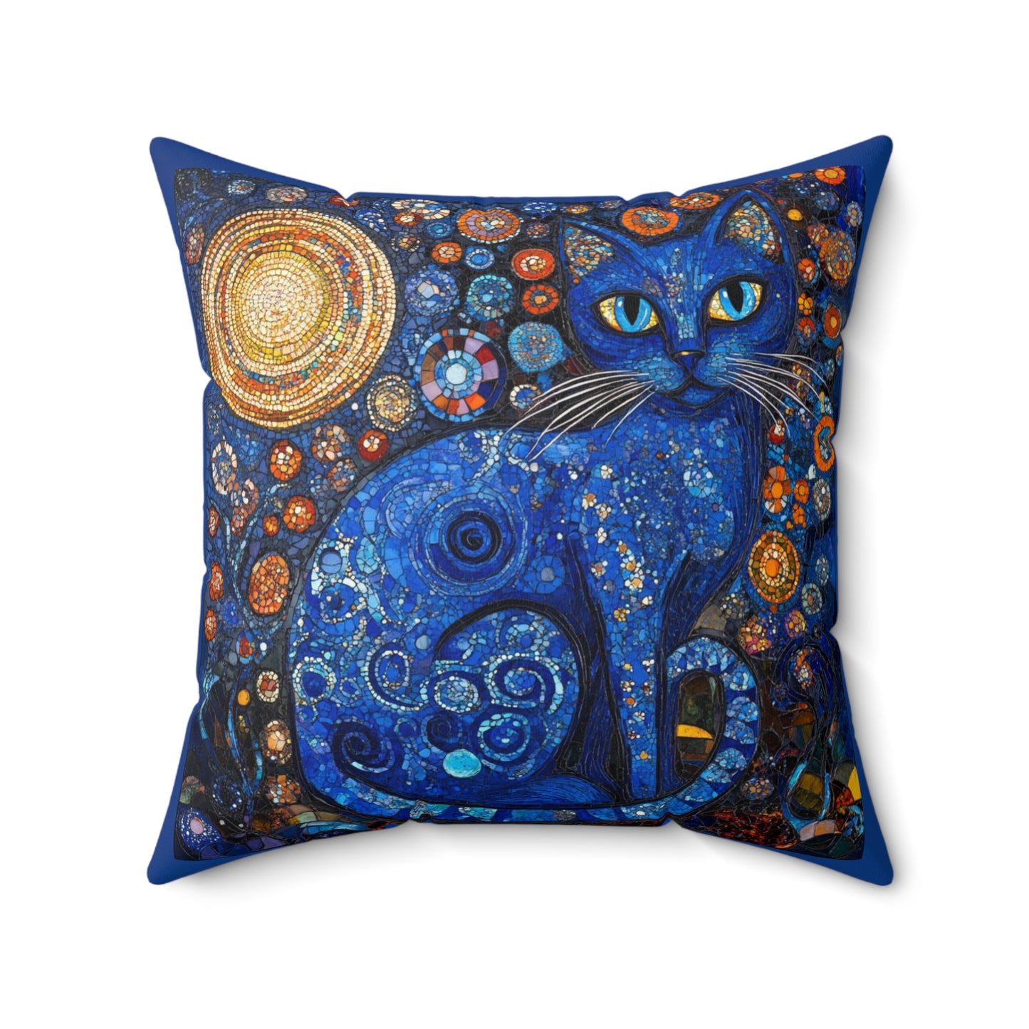 Crystal Cat Collection Lapis Lazuli Cat Faux Suede Pillow - Cozy Home Decor, Cat Lover Gift, Unique Cushion for Living Room