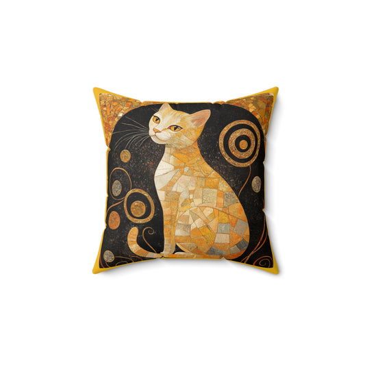 Crystal Cat Collection Citrine Cat Faux Suede Pillow, Cat Lover Home Decor, Throw Pillow for Cat Enthusiasts, Stylish