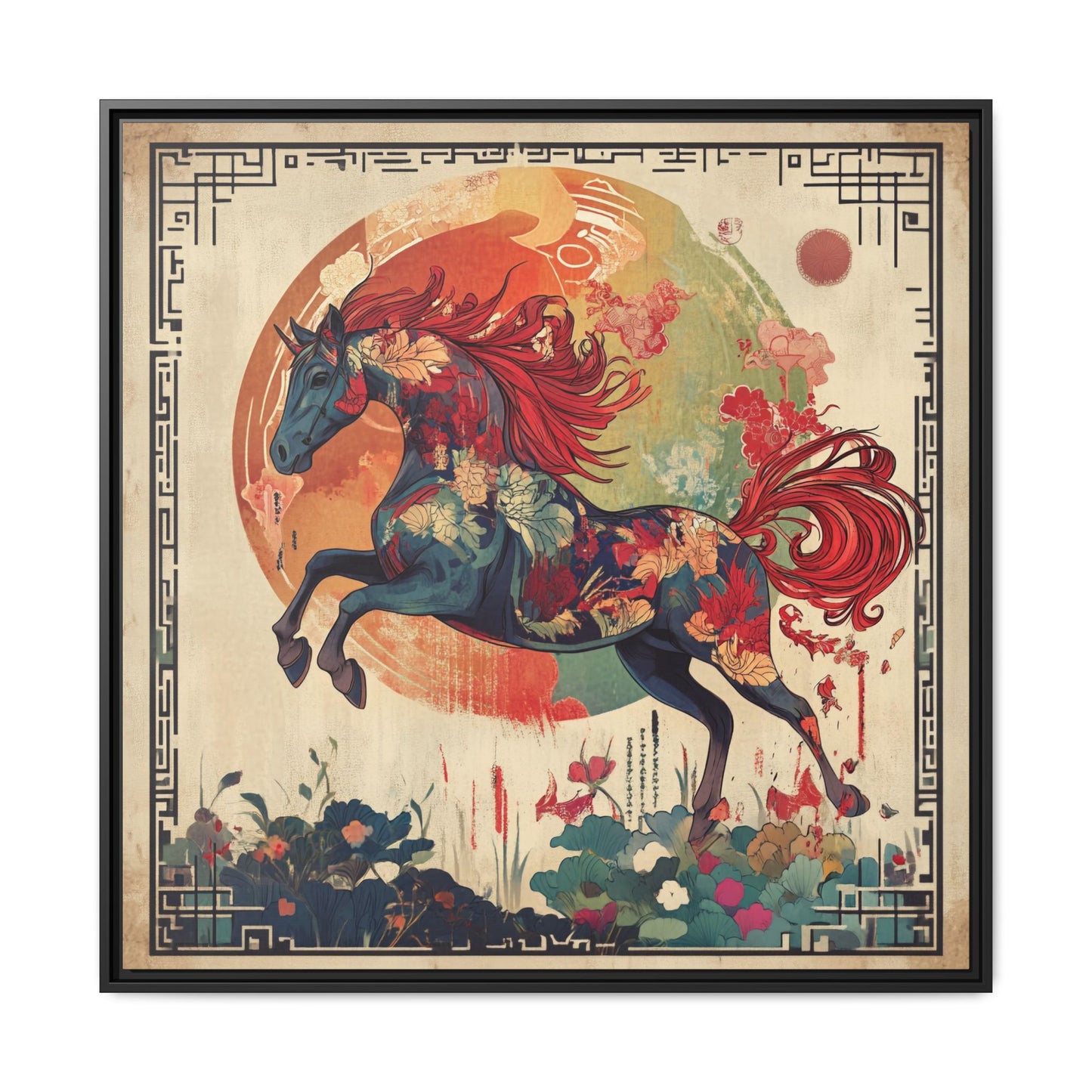 Fire Horse Year Matte Canvas Framed Print