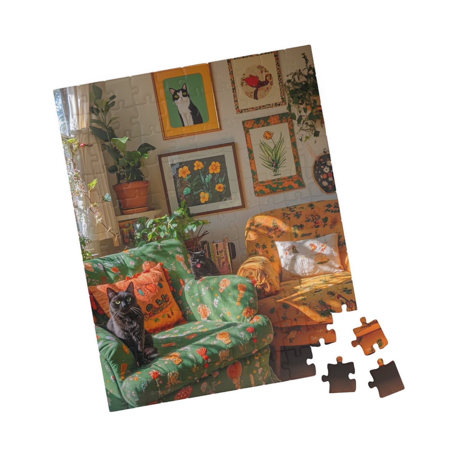 Cozy Living Room Black Cat Print Puzzle