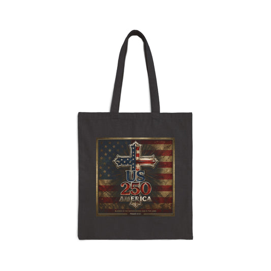 US 250 America Flag Cross Tote Bag  Patriotic Canvas Tote, Vintage American Flag Design