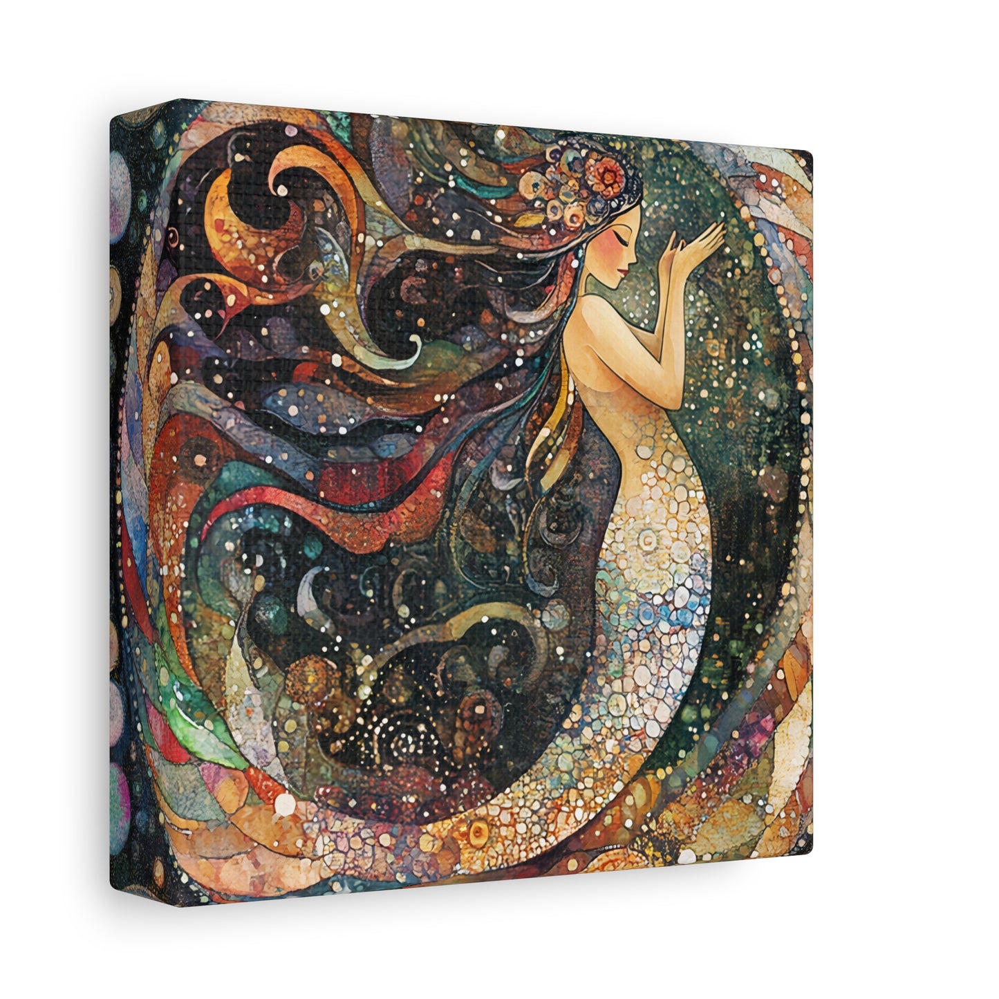 Autumnl Mermaid Canvas Art, Stretched Wall Decor, Bohemian Home Accent, Unique Gift for Sea Lovers, Nautical Art Piece, Coastal Room Decor