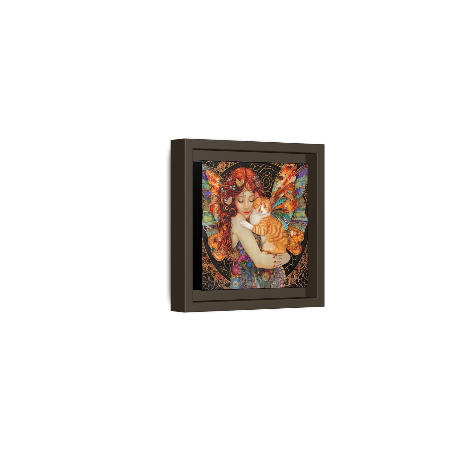 Framed "Tabby"  Fantasy Canvas Art Print - Whimsical Wall Decor, Fairy and Cat Illustration, Magical Gift for Cat Lovers