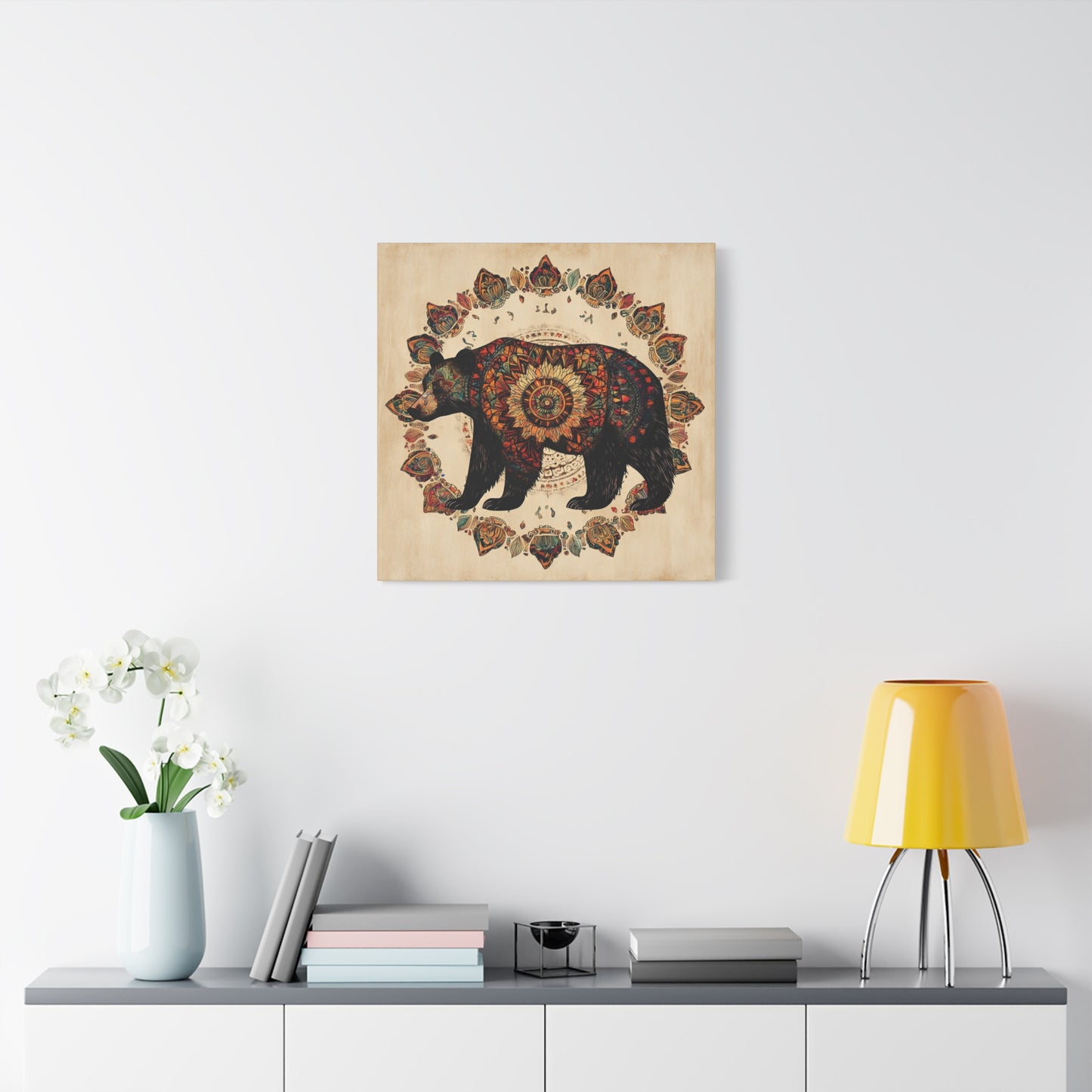 Bohemian Mandala Bear Matte Canvas Wall Art | Stretched Canvas