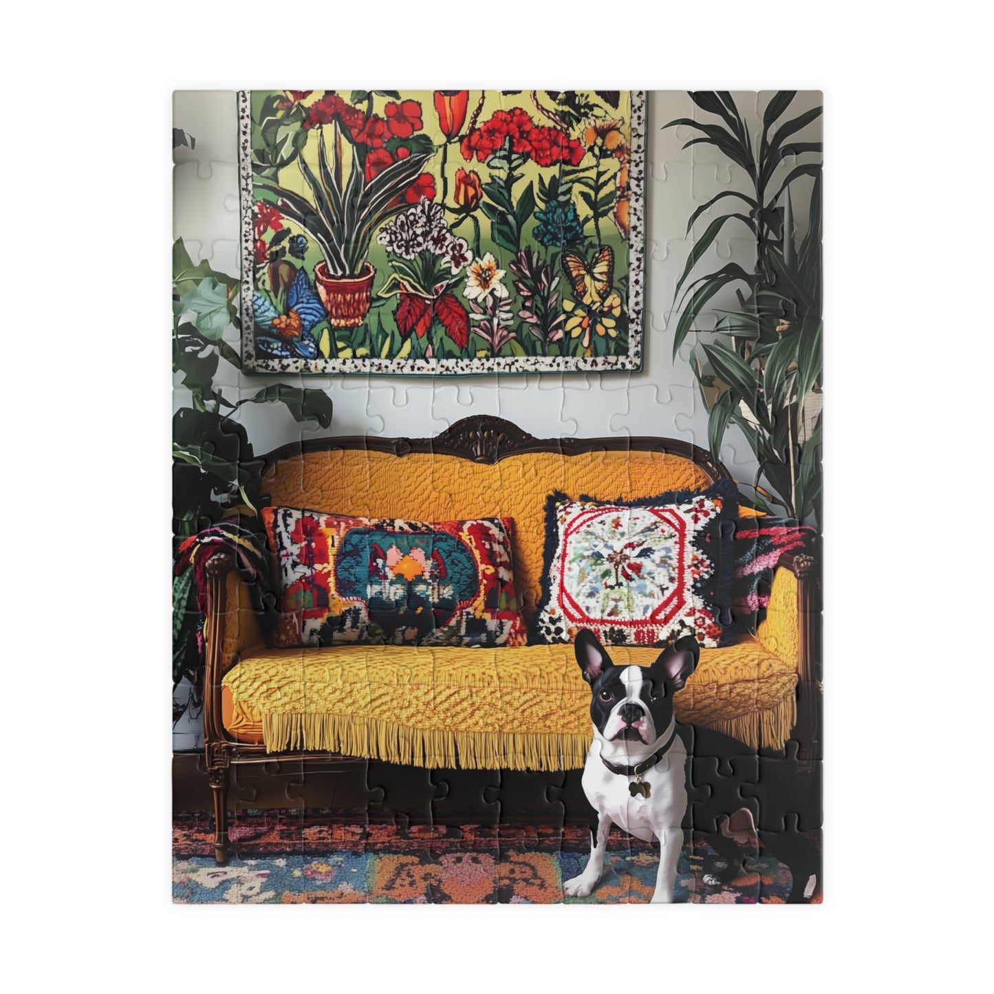 Boston Terrier on Yellow Sofa Puzzle