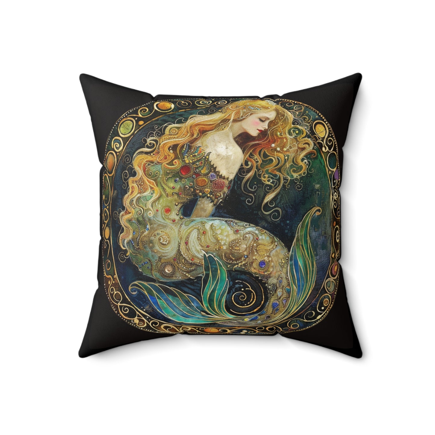 Artistic Mermaid Faux Suede Square Pillow, Decorative Throw Cushion, Home Decor Accent, Gift Idea for Beach Lovers, Boho Style